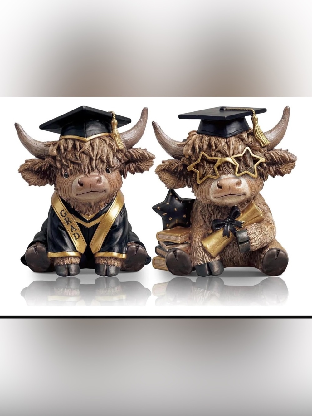 New Open Box 2 Set Decorative Graduation Karenhi: 2 Highland Cows